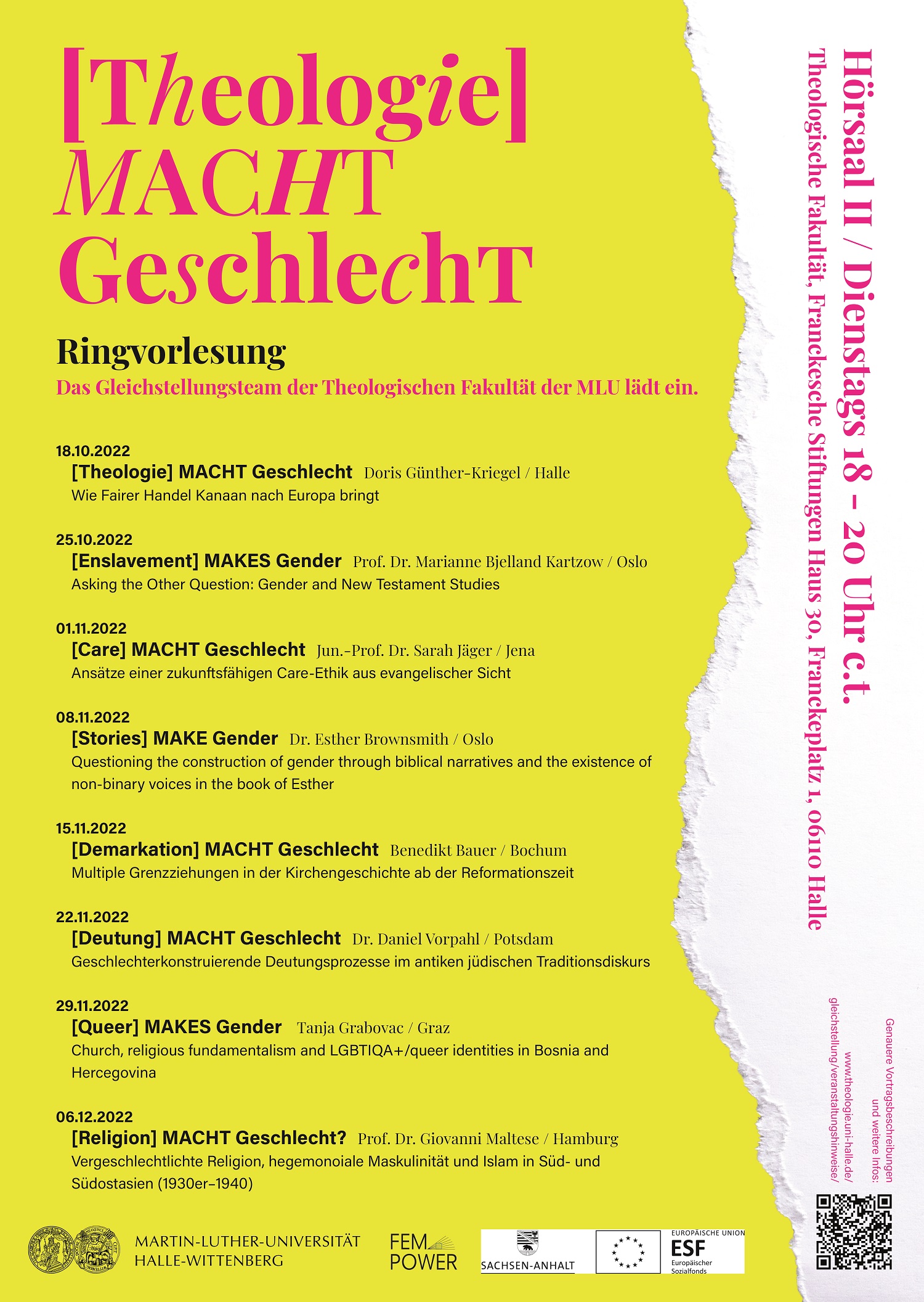 Plakat Ringvorlesung Theologie MACHT Geschlecht WS 2022/2023